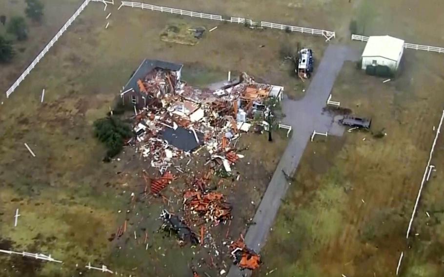 Damage caused by a tornado in a neighborhood