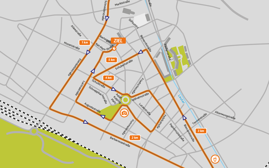 The B2 Run route will close several roads in downtown Kaiserslautern on Thursday. 