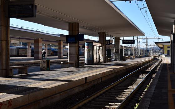 A clear track at the train station in Vicenza, Italy, on Dec. 2, 2024. A nationwide railway workers strike could upend travel in Italy on Dec. 13.