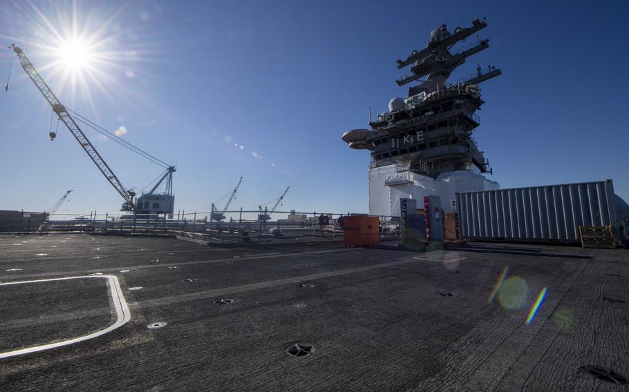 The USS Dwight D. Eisenhower is moored 