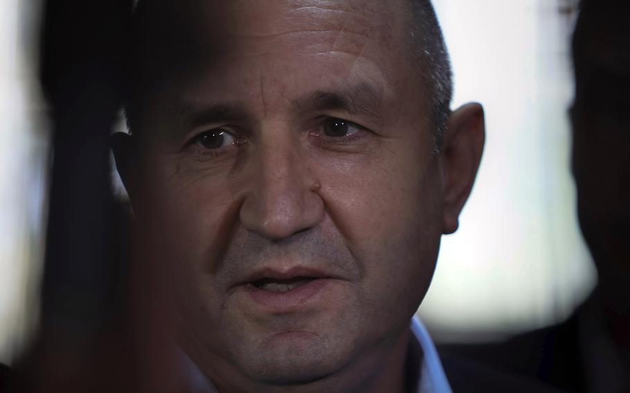 Bulgaria's President Rumen Radev speaks after casting his vote at a polling station in Sofia, April 2, 2023. Radev has turned down a government proposal to lead the country’s delegation at NATO’s July summit in Washington D.C., his press office said on Thursday, June 27, 2024. 