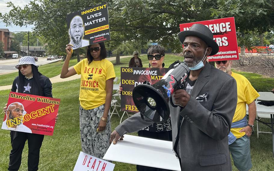 Joseph Amrine speaks at a rally