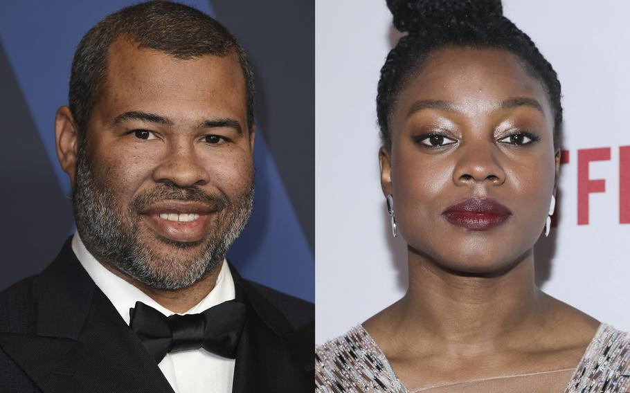 Jordan Peele appears at the Governors Awards in Los Angeles on Oct. 27, 2019, left, and Nia DaCosta appears at the 11th Annual AAFCA Awards in Los Angeles on  Jan. 22, 2020. Peele, co-wrote the script "Candyman" with DaCosta, who also directs. 