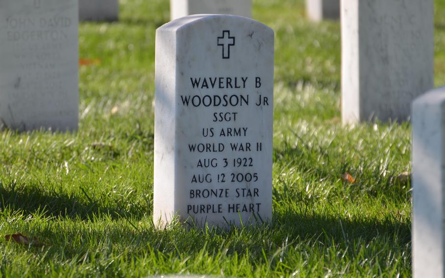 The gravesite at Arlington National Cemetery, Va., of Waverly Woodson, who posthumously received the Bronze Star and Combat Medic Badge on Wednesday, Oct. 11, 2023.