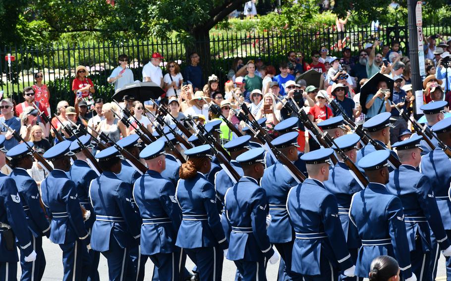 U.S. Airmen march in Washington, D.C.’s Independence Day parade, as seen on July 4, 2024.