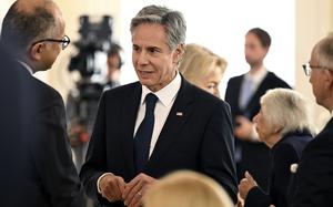 U.S. Secretary of State Anthony Blinken attends a reception for U.S. President Joe Biden in Bellevue Palace, Berlin, Friday Oct. 18, 2024. (Annette Riedl/dpa via AP)