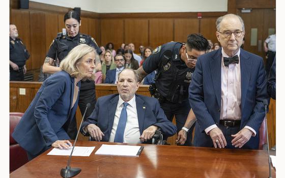 Former film producer Harvey Weinstein appears at a hearing in Manhattan Criminal Court on May 1, 2024, in New York City. This is his first public appearance since the New York State Court of Appeals overturned his 2020 rape conviction on April 25. (Steven Hirsch/Pool/Getty Images/TNS)