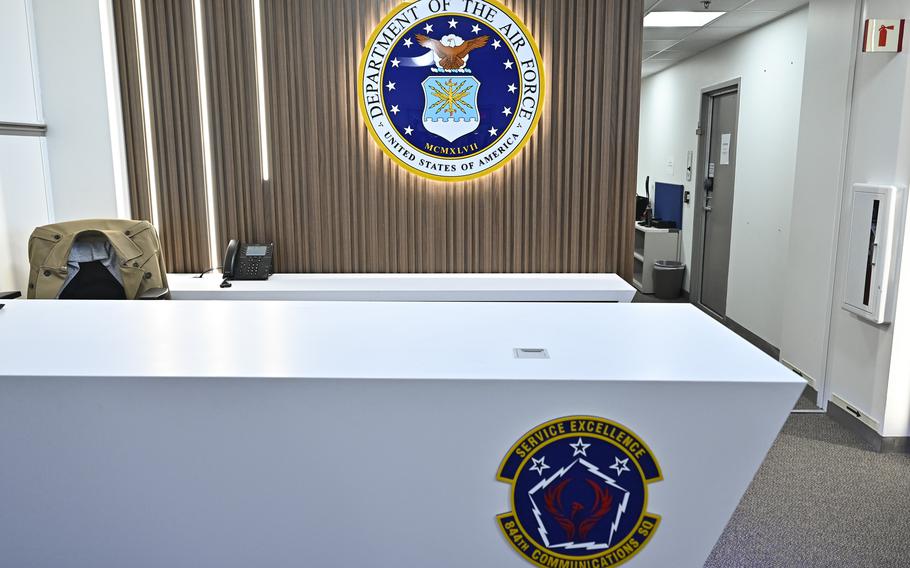 Air Force emblem above a desk in the Pentagon.