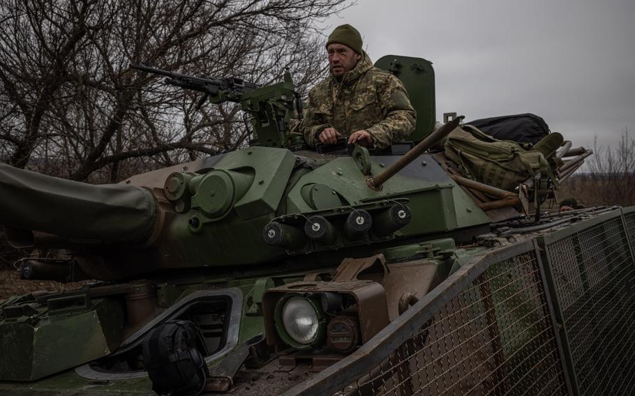 A French army AMX-10 vehicle traverses the Donetsk region. 