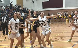 Vilseck forward Maria Bella Smith clears the paint in a Falcons victory over defending-champion Stuttgart in Vilseck, Germany, on Feb. 7, 2025.