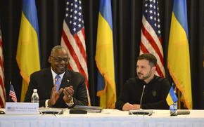 U.S. Defense Secretary Lloyd Austin welcomes Ukrainian President Volodymyr Zelenskyy at the Ukraine Defense Contact Group meeting at Ramstein Air Base, Germany, Sept. 6, 2024. Austin is slated to lead discussions at the base Jan. 9, 2025, his final meeting of the group.