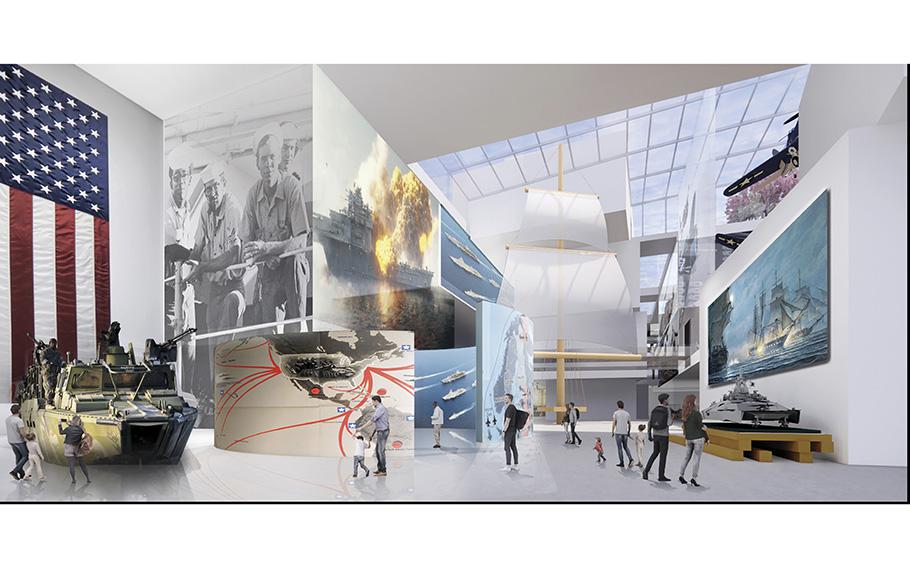 Rendering of design by Frank Gehry Partners for a new Navy museum. The final design has not yet been selected. 