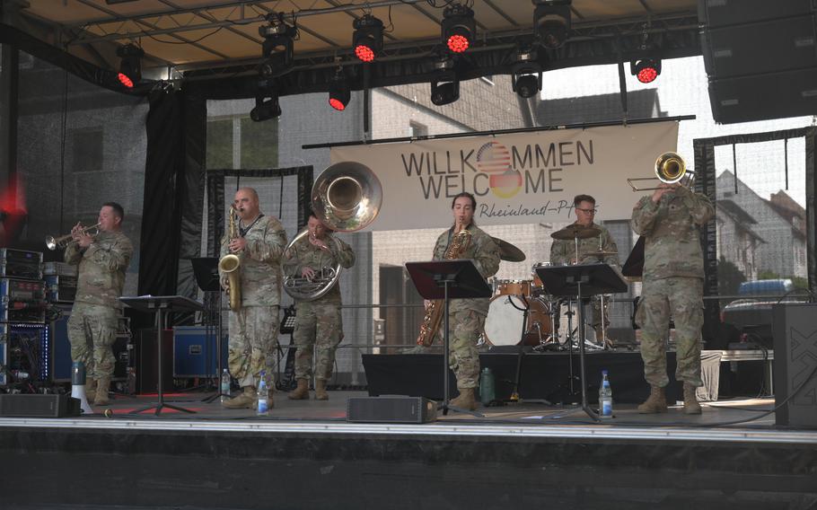 U.S. Army Europe and Africa Band and Chorus soldiers perform at the
German-American Friendship Festival in Ramstein-Miesenbach, Germany, June 9,
2023. 