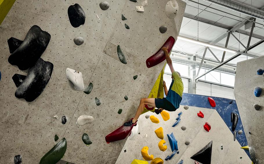 Patrons of Boulderhalle E4  in Nuremberg, Germany, enjoy a morning climb on Aug. 17, 2024.