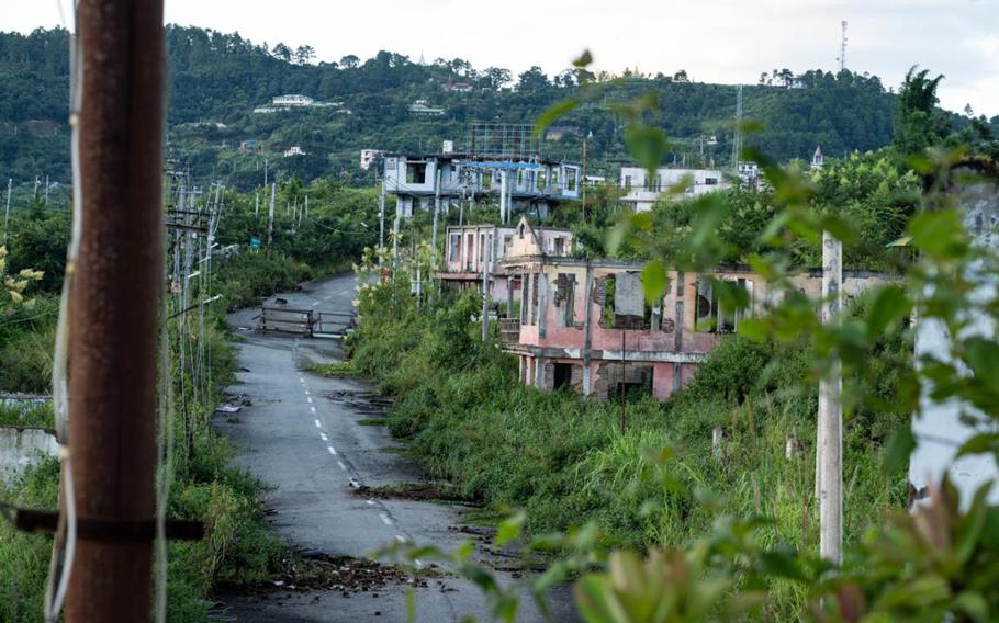 The damaged and abandoned town of Thantlang, the site of battles between Myanmar’s rebels and governing junta, in Myanmar’s Chin state in 2024.