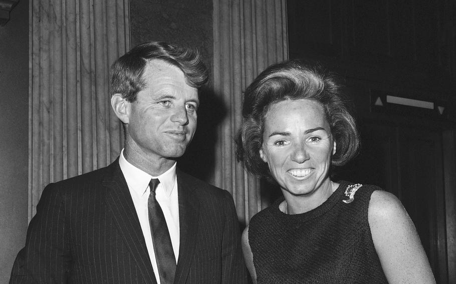 Sen. Robert Kennedy poses with his wife Ethel outside the Senate Chamber on Oct. 13, 1965, in Washington