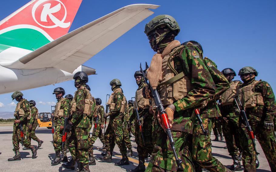 Police in complete gear at the airport.