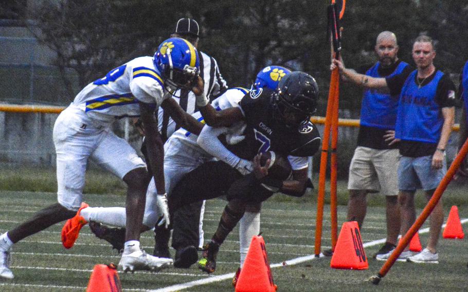 Yokota's defense bottled up Osan and quarterback Zeus Queen, recording eight tackles for losses.