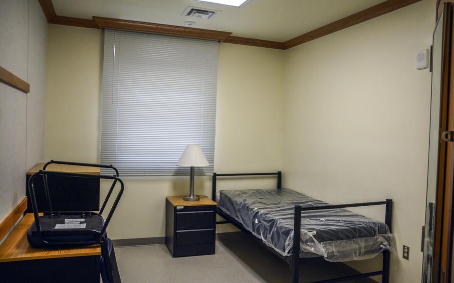 Each suite in the new barracks at Camp Humphreys, South Korea, includes two bedrooms and a shared bathroom and kitchen. 