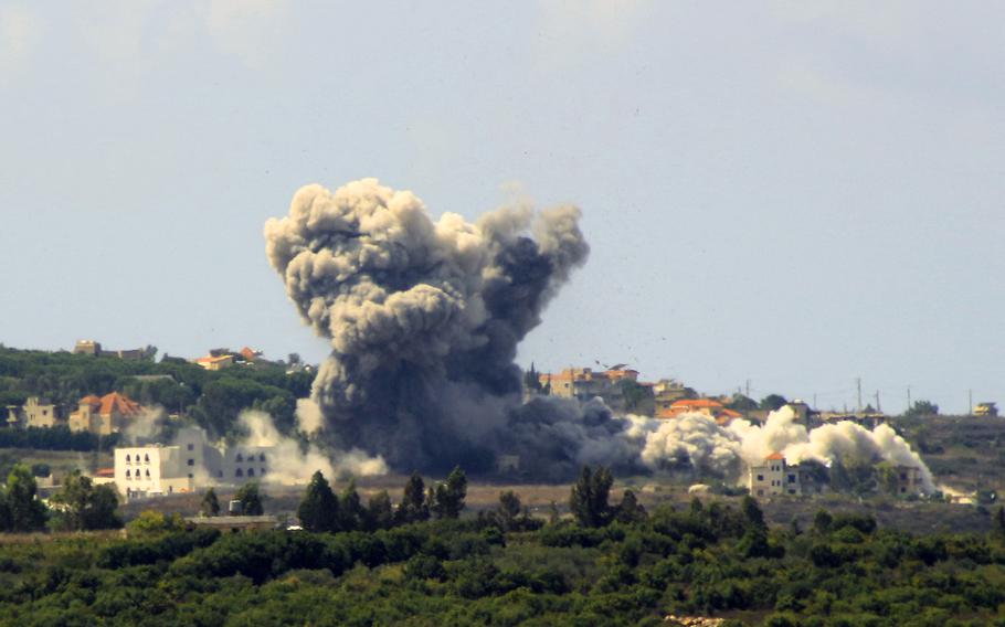 Israeli air strike in the Lebanese village of Tayr Harfa