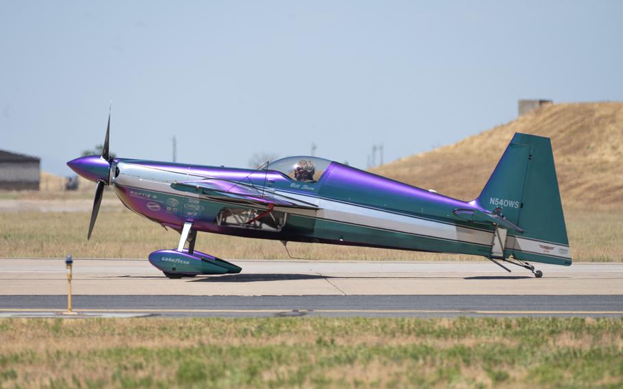 Bill Stein taxis down the runway after performing in his Edge 540 as part of the Warriors over the Wasatch air show at Hill Air Force Base, Utah, June 29, 2024. 