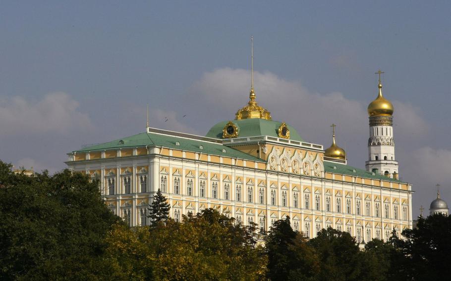 The Great Kremlin Palace is seen in Moscow Sept. 26, 2003. A Russian intelligence operative who is leading a Kremlin disinformation campaign in Africa has helped run influence operations in Europe for years, according to documents seen by Bloomberg and government officials familiar with the matter.