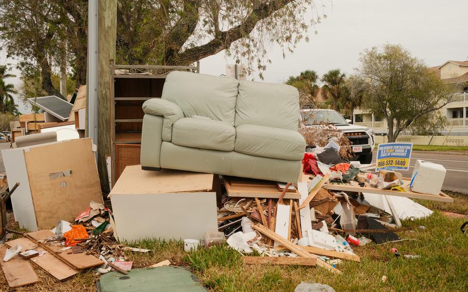 Piles of debris from Hurricane Helene