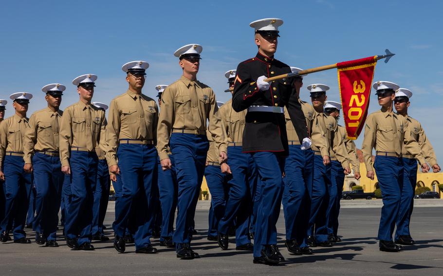 New U.S. Marines march in formation