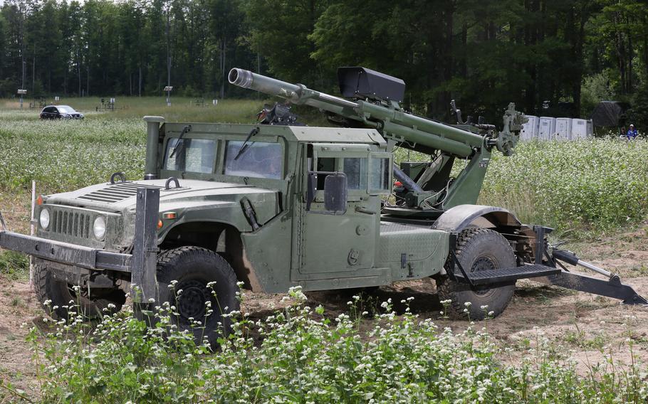 The Hawkeye 105 mm Mobile Weapon System, seen here during testing in 2019 in Michigan, was secretly supplied to Ukrainian army in April, according to AM General, the company that makes it.