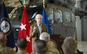 May 30, 2024, U.S. Army MG Haldane Lamberton, the adjutant general of Kentucky, and the Kentucky National Guard hosted U.S. Senate Republican Leader Mitch McConnell and Kentucky Governor Andy Beshear for a press conference at the Army Aviation Support Facility on Boone National Guard Center in Frankfort.The purpose of this event was to inform the public on the federal funding secured for the KYNG's readiness and effectiveness when supporting both federal and state missions. (U.S. Army National Guard photos by Spc. Georgia Napier.)