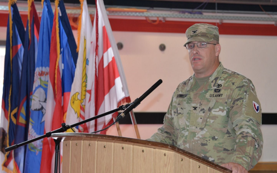 Col. Chad Vermillion took command of U.S. Army Medical Materiel Center, Europe, in Kaiserslautern during a change of command ceremony in Germany on July 10, 2024. 