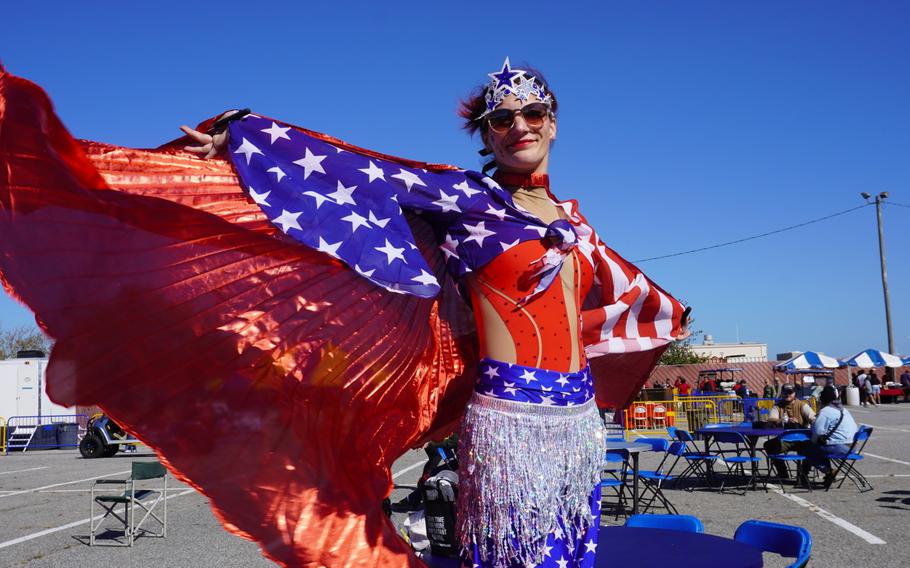 A performer in a festive American costume