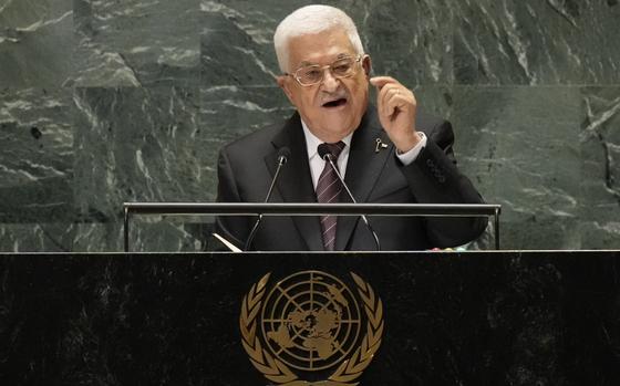 Palestinian President Mahmoud Abbas addresses the 79th session of the United Nations General Assembly, Thursday, Sept. 26, 2024, at U.N. headquarters. (AP Photo/Frank Franklin II)