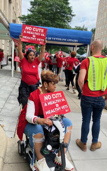 Nurses from veterans hospitals and clinics operated by the Department of Veterans Affairs protested chronic staffing shortages in Washington on Thursday, June 6, 2024. The nurses who picketed were from VA facilities across the U.S., including California, Colorado, Florida, Georgia and New York.