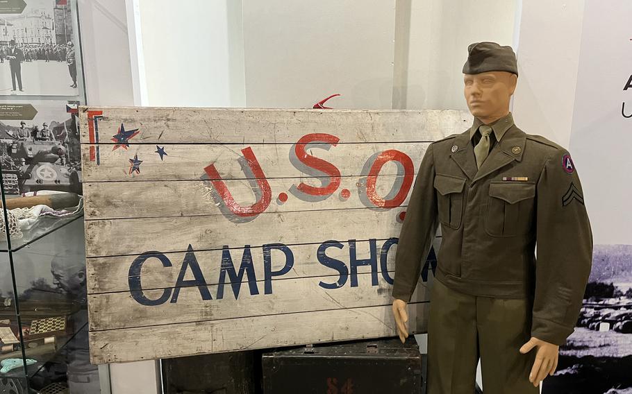 A USO sign is among the 800 artifacts collected at the Patton Memorial Pilsen in the Czech Republic.