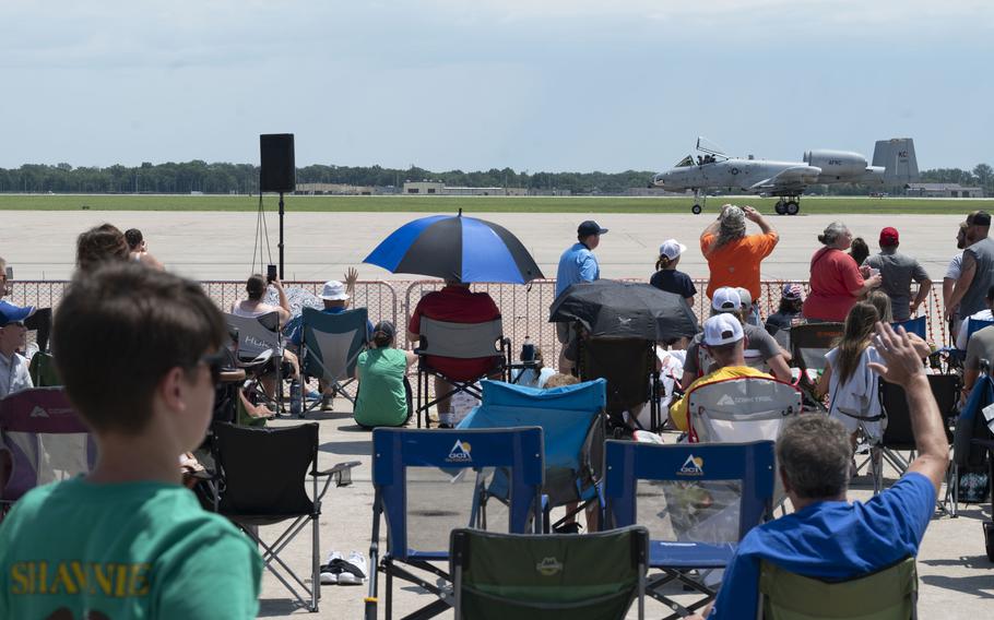 A U.S. Air Force A-10C Thunderbolt II aircraft assigned toe the 442d Fighter Wing taxis on the flight line after conducting an aerial demonstration during the 2024 Wings Over Whiteman Air Show at Whiteman Air Force Base, Mo., July 13, 2024. 