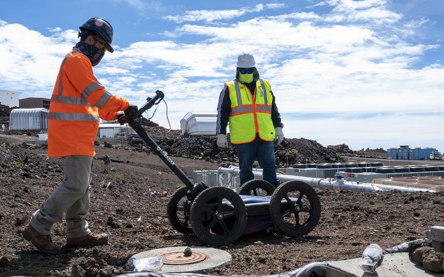 Contractors use a ground-penetrating radar to identify and map utility pipes and wires at the Maui Space Surveillance Complex in Hawaii, Feb. 21, 2023. 