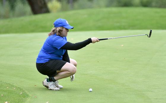 Wiesbaden's Molly Singleton eyes the No. 16 green on Rheinblick Golf Course during a round on Oct. 3, 2024, in Wiesbaden, Germany.