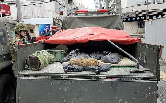 Japanese troops removed and defused this U.S.-made, World War II-era shell at a construction site in Naha city, Okinawa, Jan. 19, 2025.