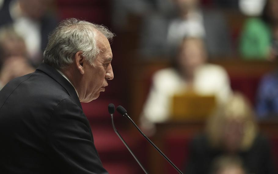 French Prime Minister Francois Bayrou delivers his general policy speech, Tuesday, Jan. 14, 2025 at the National Assembly in Paris. (