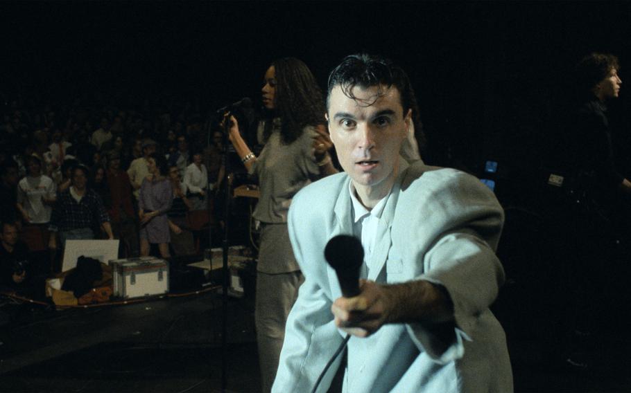 David Byrne is pictured in a scene from “Stop Making Sense.” The Talking Heads concert film was recently re-released to theaters to celebrate its 40th anniversary.