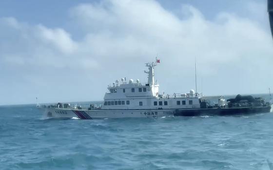 A screen grab from video released by the Taiwan Coast Guard that shows a China Coast Guard boat.