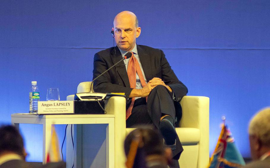 Angus Lapsley, NATO's assistant secretary general for defense policy and planning, discusses North Korea's nuclear threat during the Seoul Defense Dialogue in Seoul, South Korea, Wednesday, Oct. 18, 2023.