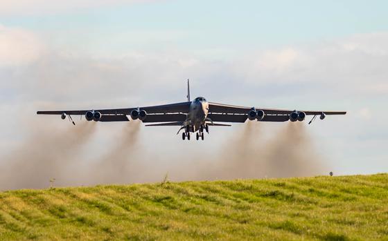 A B-52H Stratofortress assigned to the 20th Expeditionary Bomb Squadron takes off from RAF Fairford, England, on Nov. 22, 2024. The Air Force's revamped process for deploying personnel and aircraft has caused confusion across the service and been met with reluctance at some major U.S. military commands, the Government Accountability Office found.