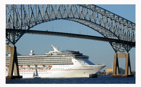 The Carnival Pride cruise ship passed in 2015 under the Key Bridge after leaving the Port of Baltimore Cruise Maryland Terminal. (Algerina Perna/The Baltimore Sun/TNS)