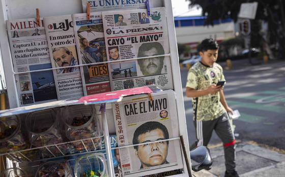 View of the front pages of Mexican newspapers showing the news of the capture of Ismael "El Mayo" Zambada, in Mexico City on Friday, July 26, 2024. (Rodrigo Oropeza/AFP/Getty Images/TNS)