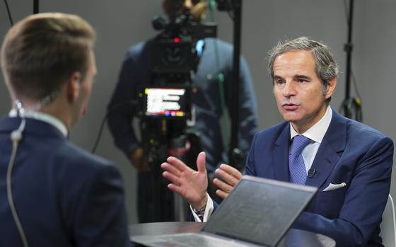 International Atomic Energy Agency Director General Rafael Mariano Grossi speaks to the media at the COP29 U.N. Climate Summit, Tuesday, Nov. 12, 2024, in Baku, Azerbaijan. (AP Photo/Peter Dejong)