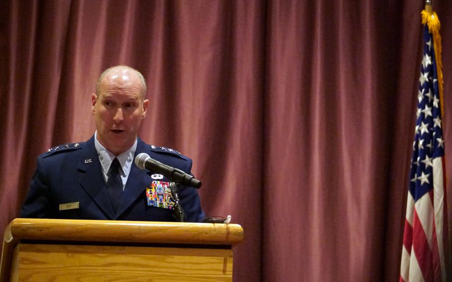 Lt. Gen. Stephen Jost, speaks during the activation ceremony for U.S. Space Forces Japan.