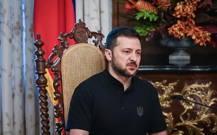 Ukraine President Volodymyr Zelenskyy during a meeting with Philippines President Ferdinand Marcos Jr. at the Malacanang Palace in Manila on June 3, 2024.