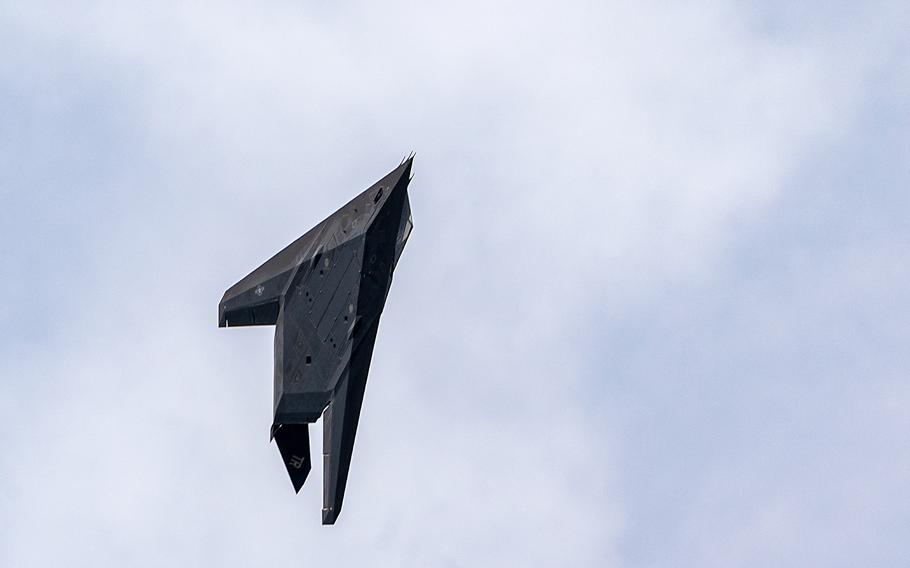 A U.S. Air Force F-117 Nighthawk lands at Joint Base Elmendorf-Richardson, Alaska during Northern Edge 23-1, May 10, 2023. 